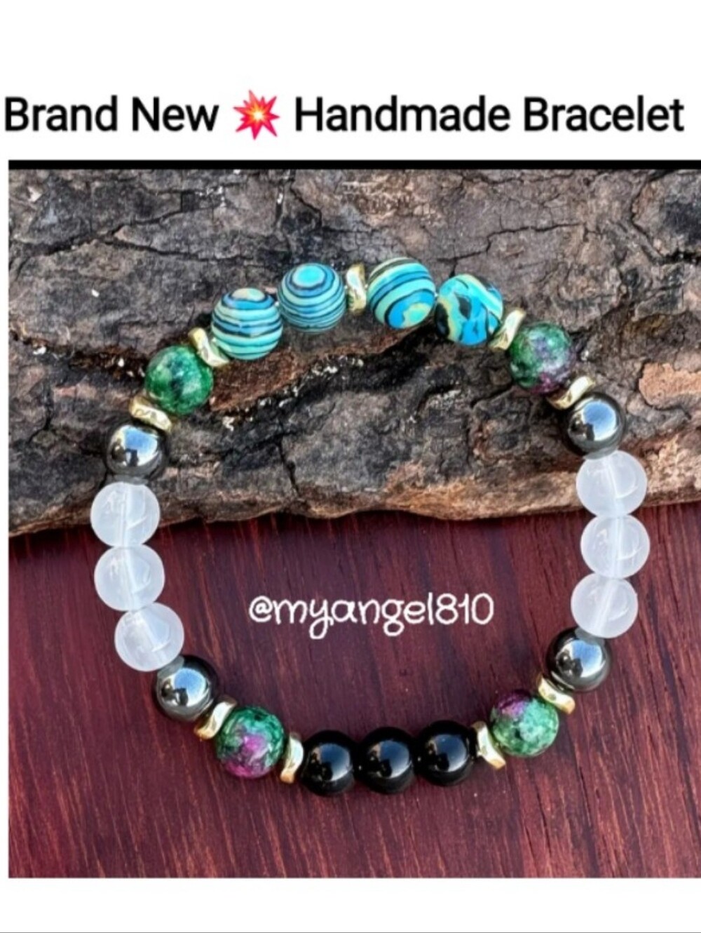 Handmade Turquoise & Black Beaded Bracelet